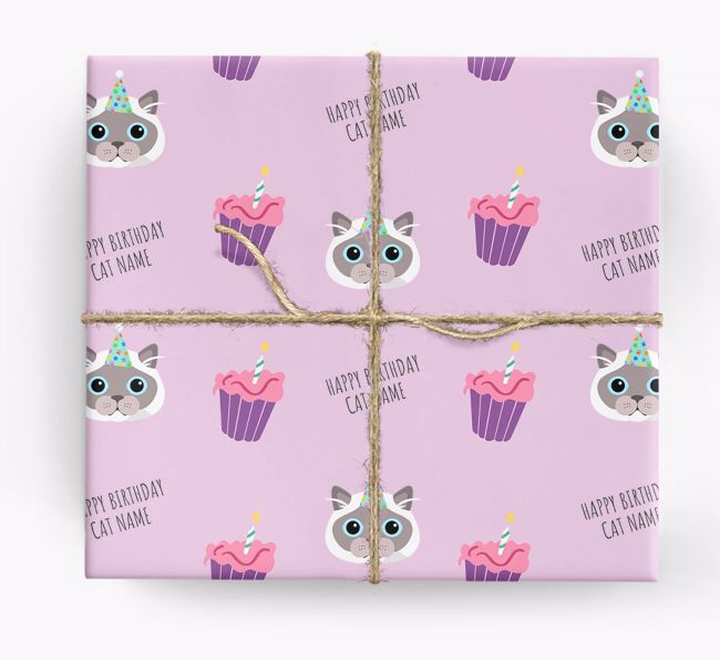 'Happy Birthday - Cupcakes' - Personalised {breedFullName} Wrapping Paper